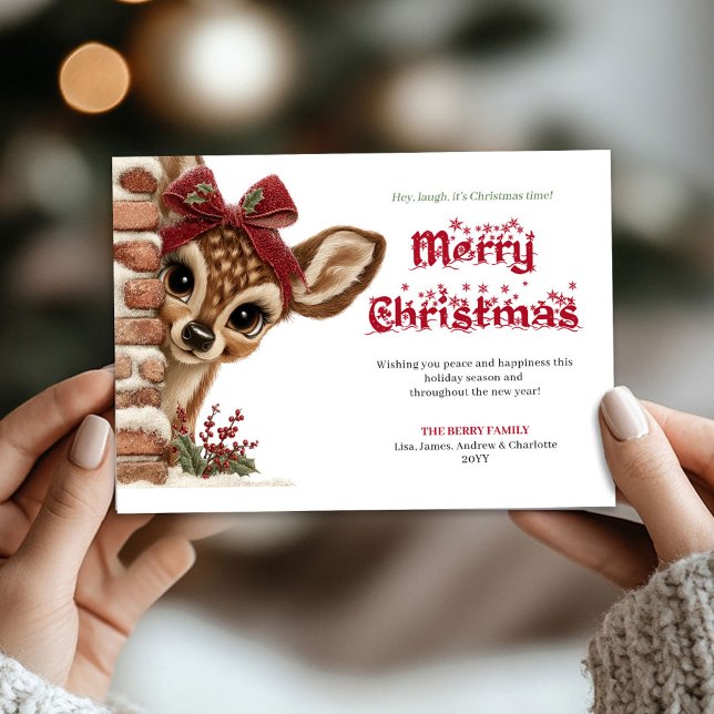 Charming Christmas peeking reindeer greeting card (Charming Christmas peeking reindeer greeting card)