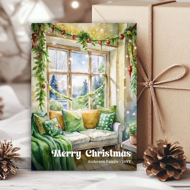 Charming Christmas scene card classic red green   (Charming Christmas scene card classic red green tag

)