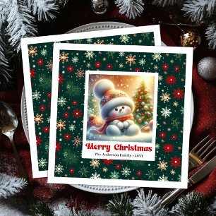 Charming Christmas Snowman Napkins Personalized 