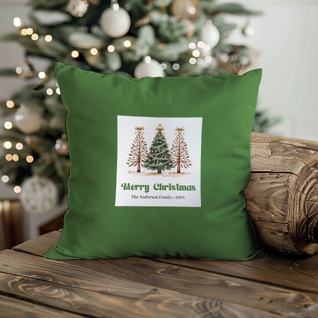 Charming Christmas Trees Earthy Colours Custom  Cushion (Charming Christmas Trees Earthy Colors Custom Pillow)