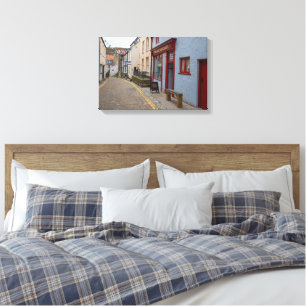 Charming Cobbled Street in Staithes Village Canvas Print