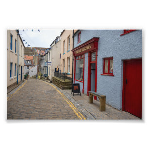 Charming Cobbled Street in Staithes Village Photo Print