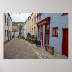Charming Cobbled Street in Staithes Village Poster