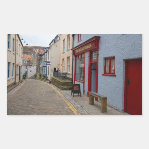 Charming Cobbled Street in Staithes Village Rectangular Sticker