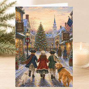 Charming Colonial Christmastime Merry Christmas Card