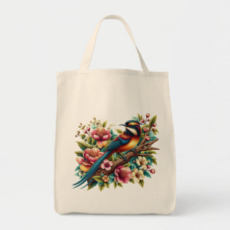 Charming Colourful Bird and Flower Tote Bag