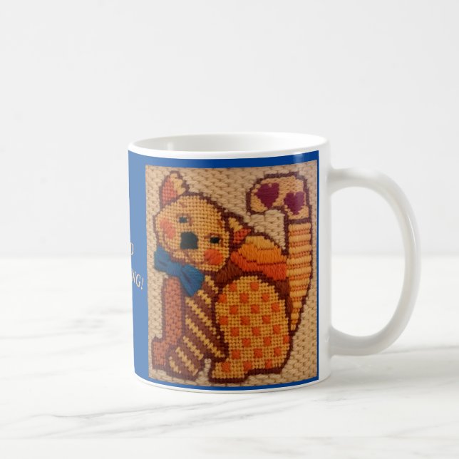 Charming Colourful Cat Accompanies Morning  Coffee Mug (Right)