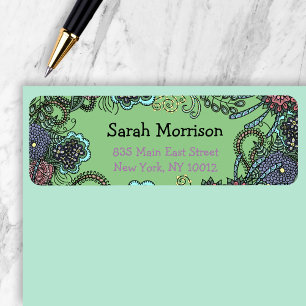 Charming Colourful Doodle Flowers Address Label