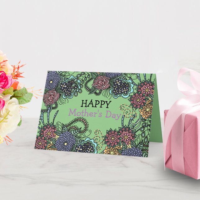 Charming Colourful Doodle Flowers Mother's Day Card (Creator Uploaded)