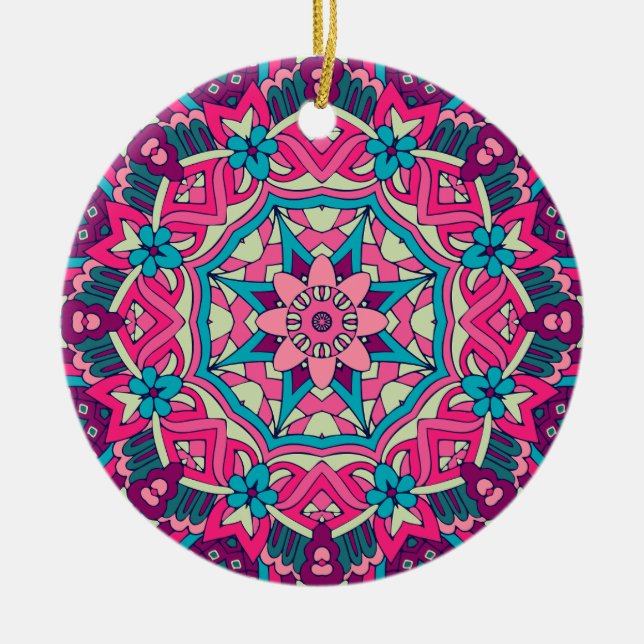 Charming colourful mandala seamless pattern  ceram ceramic tree decoration (Front)