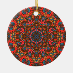 Charming colourful mandala seamless pattern  ceramic tree decoration
