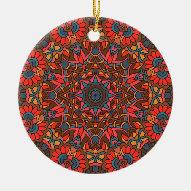 Charming colourful mandala seamless pattern  ceramic tree decoration (Front)