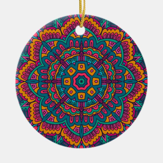 Charming colourful mandala seamless pattern  ceramic tree decoration (Front)