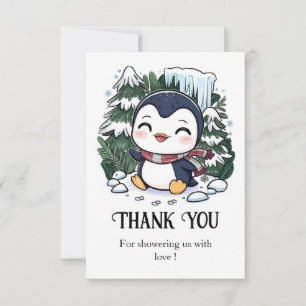 Charming Colourful Penguin Baby Shower Thank You Card