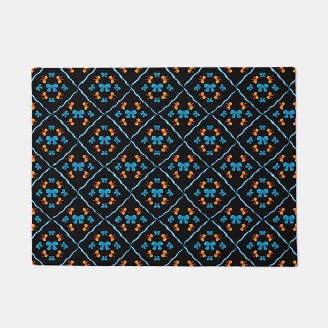 Charming Coquette Bow Geometric Tile Black Doormat (Front)