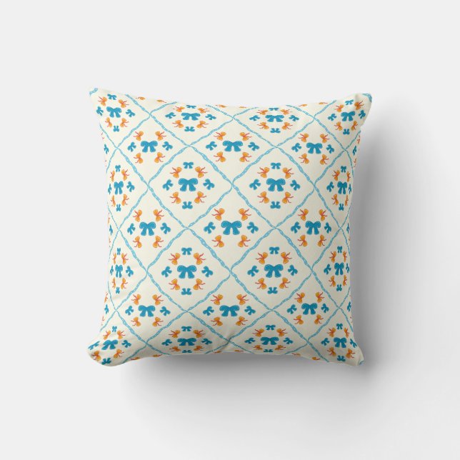 Charming Coquette Bow Geometric Tile Cream Accent Cushion (Front)
