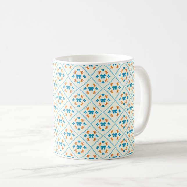 Charming Coquette Bow Geometric Tile Cream Coffee Mug (Front Right)