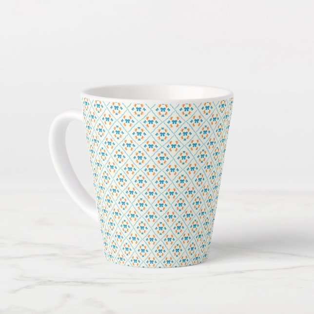 Charming Coquette Bow Geometric Tile Cream Latte Mug (Left Angle)