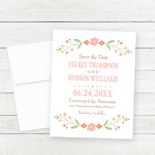 Charming Coral Floral Garland Wedding Save The Date