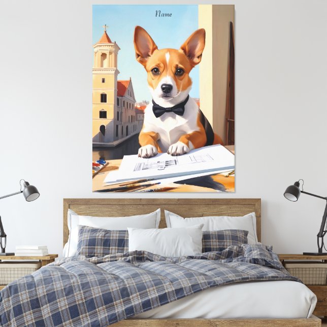 Charming Corgi Architect Dog Lover Canvas Print (Insitu(Bedroom))
