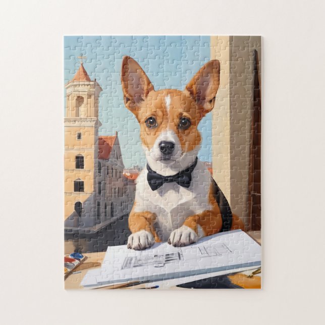 Charming Corgi Architect Dog Lover Jigsaw Puzzle (Vertical)