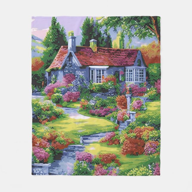 Charming Cottage Garden Retreat Fleece Blanket (Front)
