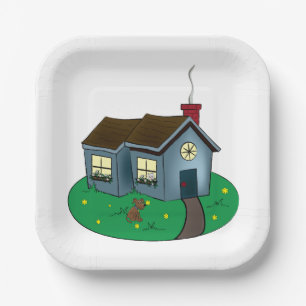 Charming Cottage Style House with Garden Paper Plate