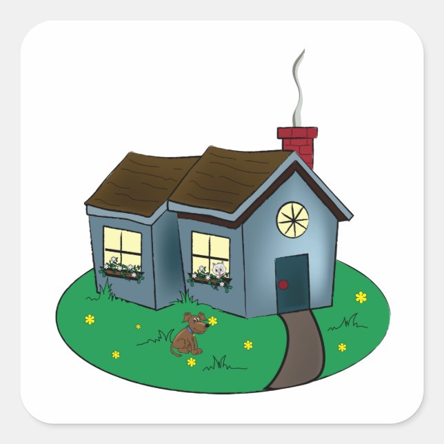 Charming Cottage Style House with Garden Square Sticker (Front)