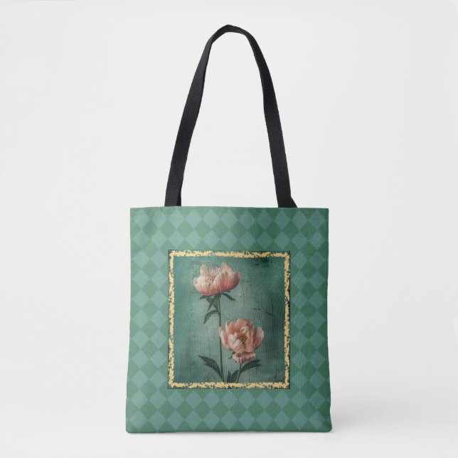Charming Cottage Style Peony Print Tote Bag (Front)