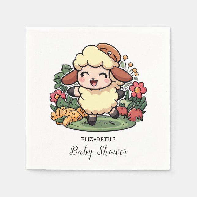 Charming Cottagecore Sheep Baby Shower Napkin (Front)