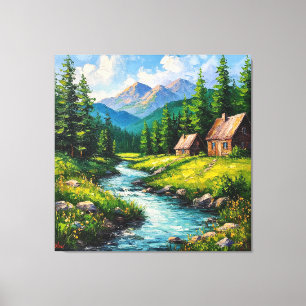 Charming Country Cottage Surrounded by Lush Nature Canvas Print
