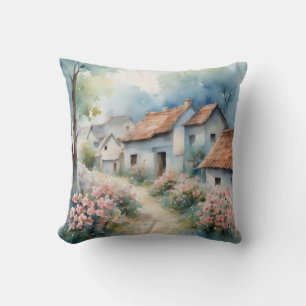 Charming Countryside Spring Watercolor Flower Cushion