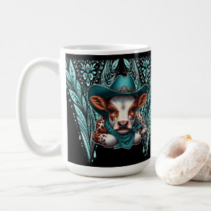 Charming Cow With Artistic Western Cowboy Hat  Coffee Mug