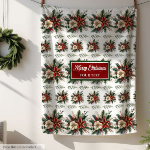 Charming Custom Name Vintage Christmas Throw Fleece Blanket