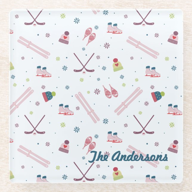 Charming custom winter sports glass coaster (Front)