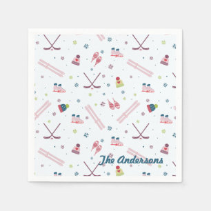 Charming custom winter sports pink blue napkin