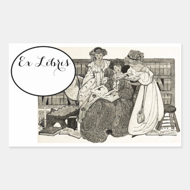 Charming Customisable Ex Libris Library Bookplate Rectangular Sticker (Front)