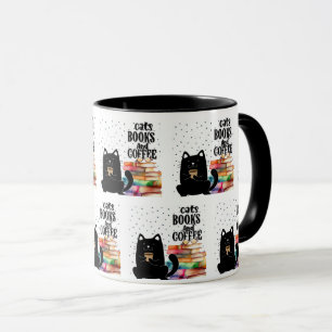 Charming Cute Black Cat Reading Books Mug