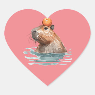 Charming Cute Capybara with Orange Heart Sticker