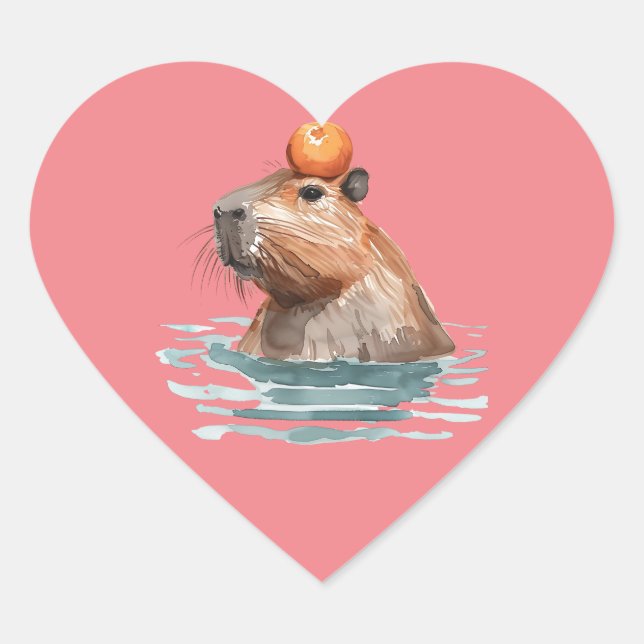 Charming Cute Capybara with Orange Heart Sticker (Front)