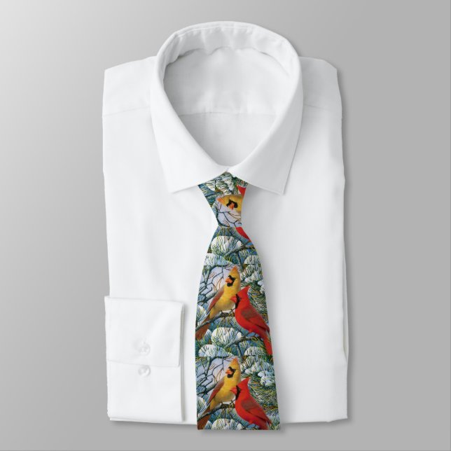 Charming Cute Cardinal Birds Christmas Men's Tie (Tied)