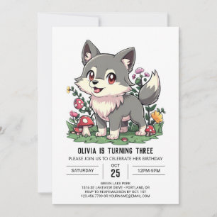 Charming Cute Digital Wolf Birthday Invitation