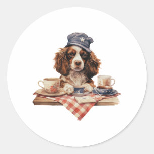 Charming Cute Dog with American Hat on 4th of July Classic Round Sticker