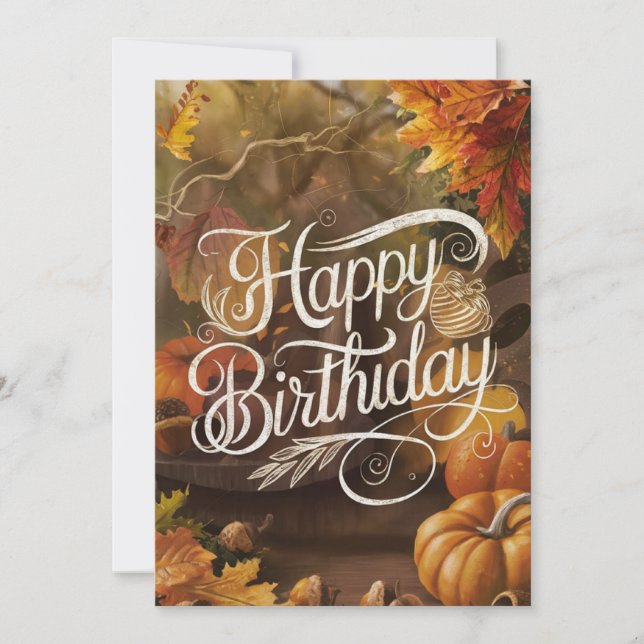 Charming Cute Forest Autumn Fall Happy Birthday Card (Front)