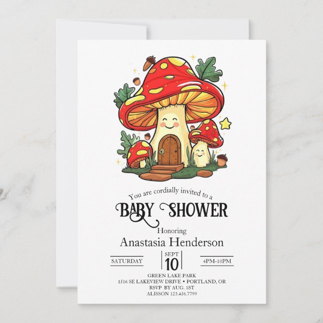 Charming Cute Mushroom Baby Shower Invitation (Front)