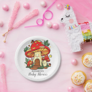 Charming Cute Mushroom Baby Shower Paper Plate