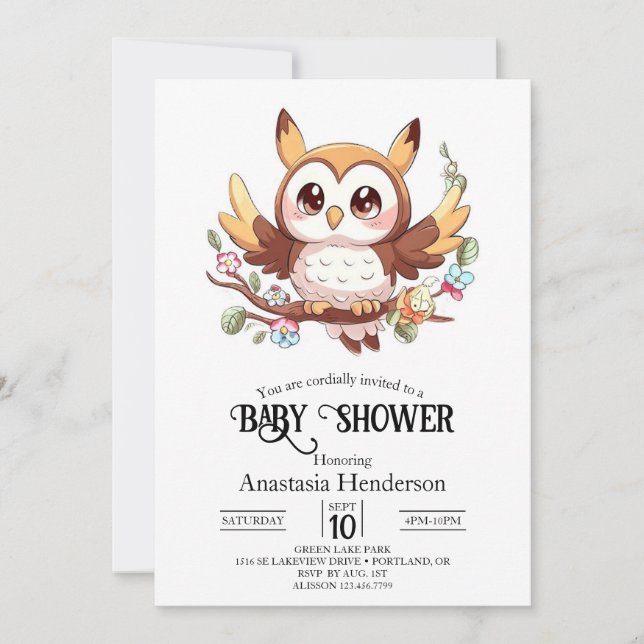 Charming Cute Owl Baby Shower Invitation (Front)