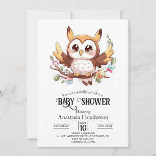 Charming Cute Owl Baby Shower Invitation