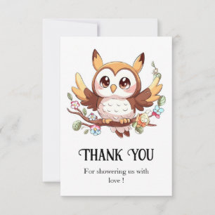 Charming Cute Owl Baby Shower Thank You Card