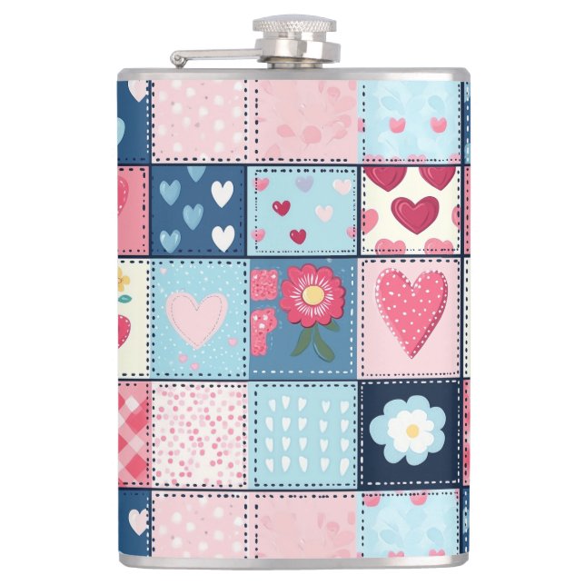 Charming Cute Patchwork Design  Hip Flask (Front)